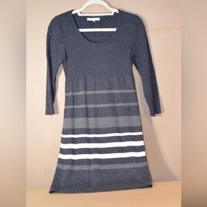Sandra Darren Women's Knit Ribbed Sweater Dress Grey Striped Size PMD